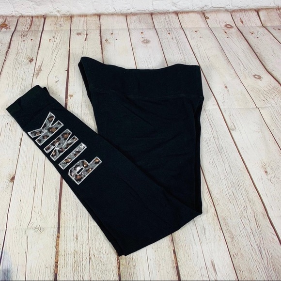 VS Pink Bling Leopard Logo Cotton Leggings - Picture 4 of 8